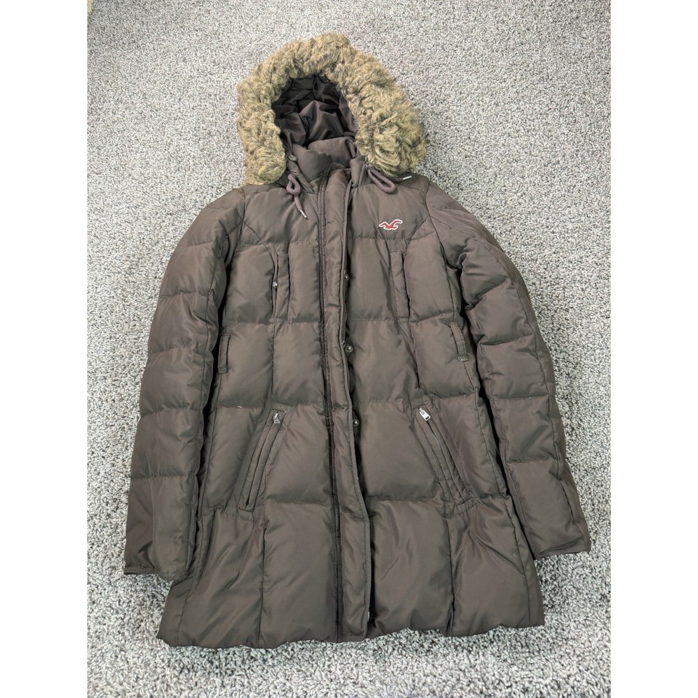 Vintage Y2K Hollister Puffer Jacket Women's Size Small Brown Fur Hood Bella Swan
